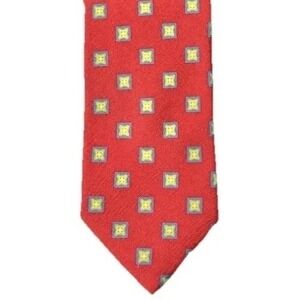 Peter Millar Silk Tie Red Made In Italy Crown Mens Neck Tie Geometric Preppy 62"